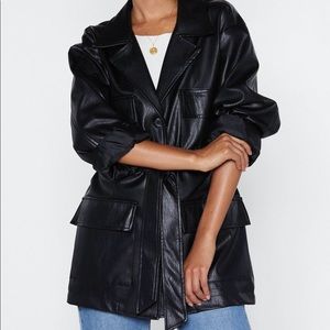 black oversized faux leather jacket